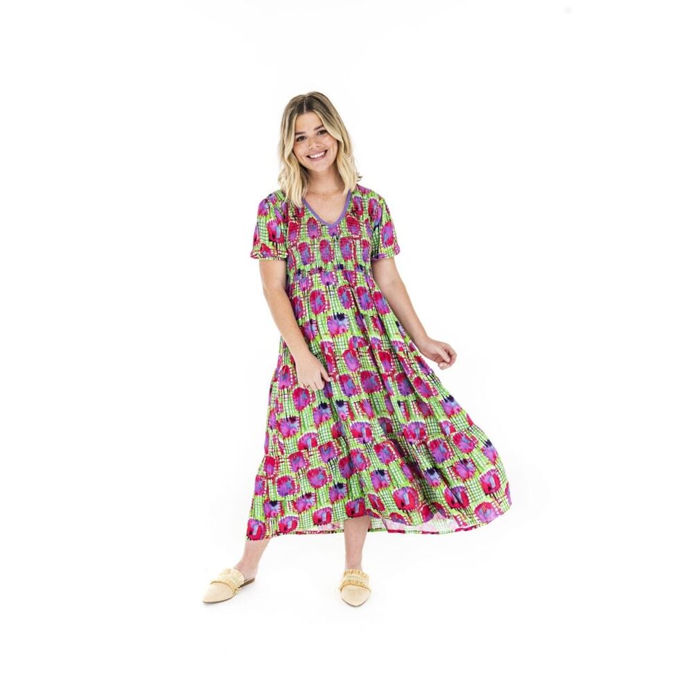 NWT Briton Court Sunrise Smocked Flowy Boutique Maxi Dress